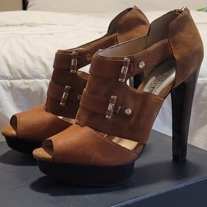 Michael Kors Brown Heeled Shooties with Caged Design